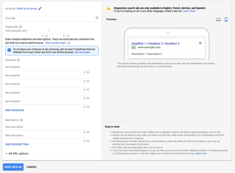 Vous pouvez également ajouter un modèle de suivi en développant les options de l'URL de la publicité.