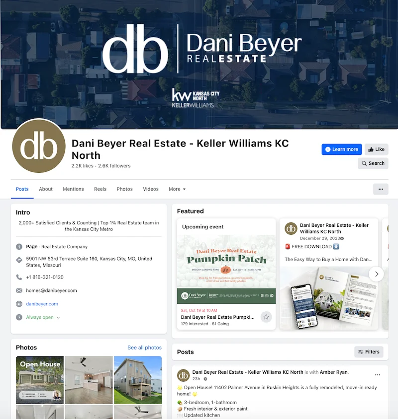 Exemple d'entreprise locale sur facebook : l'immobilier