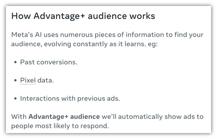 ciblage publicitaire facebook meta advantage plus sources
