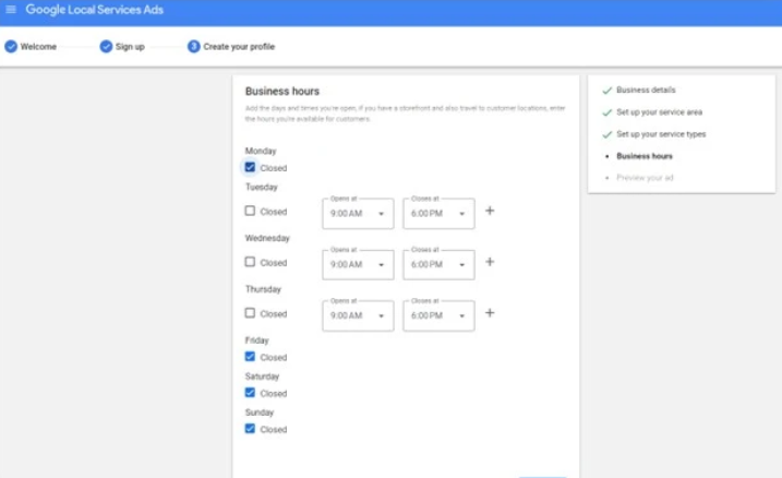 Fixez vos heures d'ouverture.