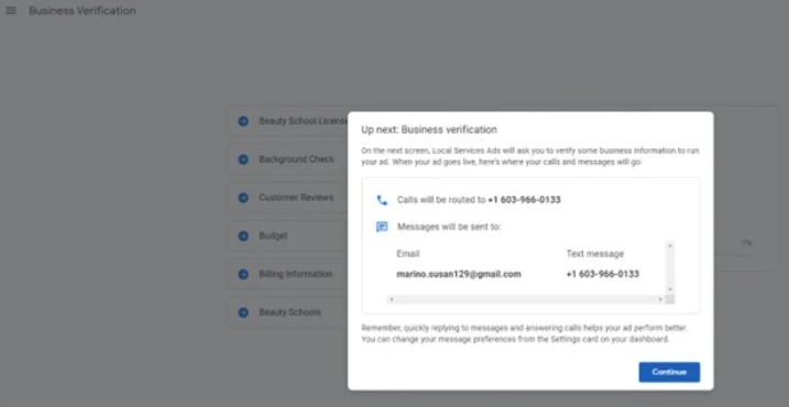 Complétez les étapes de vérification de votre activité, puis sélectionnez votre budget et ajoutez les informations de facturation.