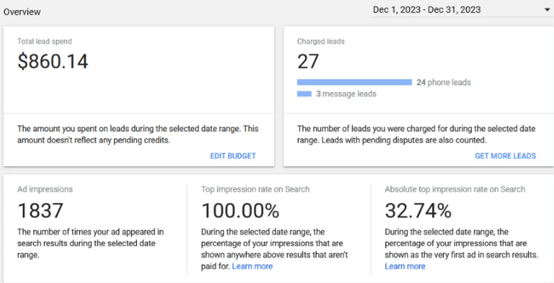 Rapport sur vos publicités Google Local Services