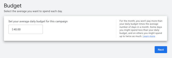 Paramètres du budget PPC