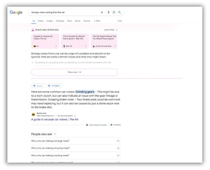 Aperçu des résultats de recherche de google ai