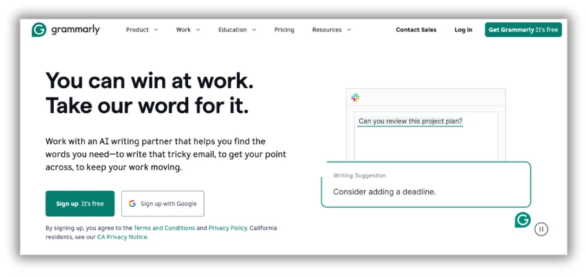 copywriting exemple grammarly
