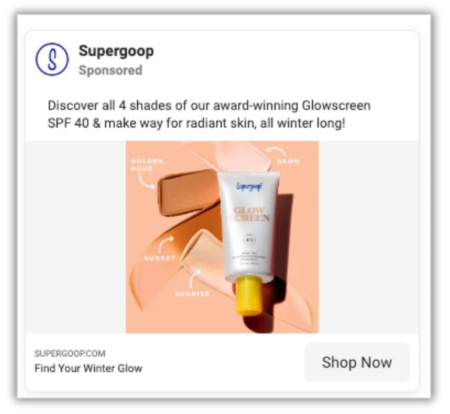 exemple de copywriting supergoop glowscreen