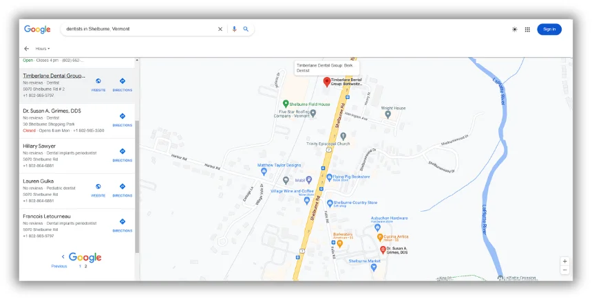 Il y a un résultat sponsorisé et trois résultats organiques dans le pack local.