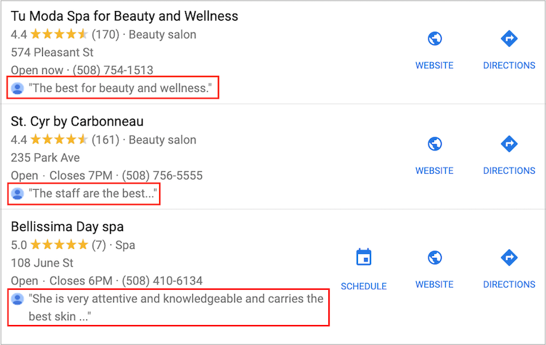 google local 3 pack review content