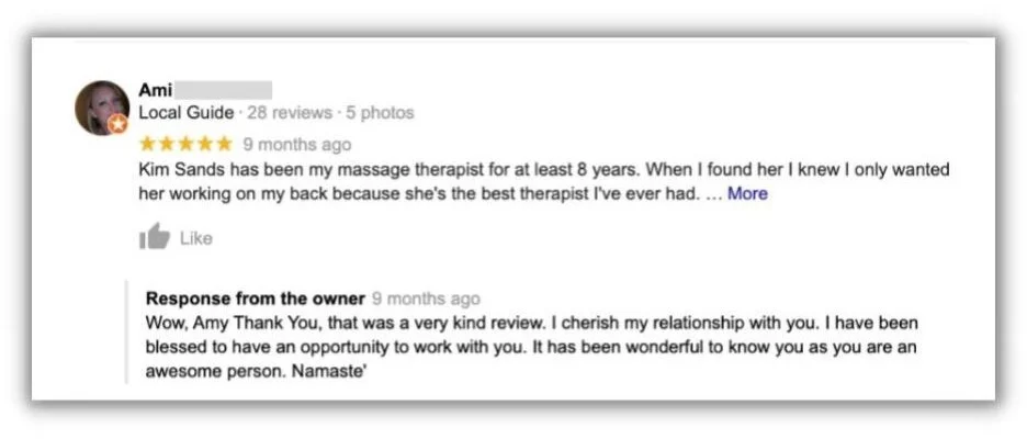 Comment supprimer une évaluation de google-exemple-massage