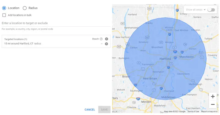 Configuration du géociblage de google ads