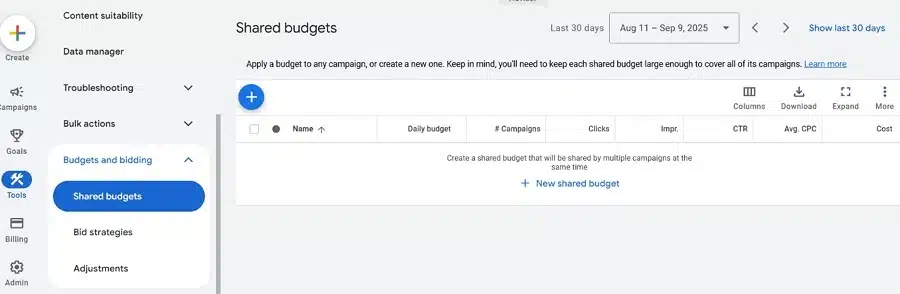 budget google ads - budget partagé