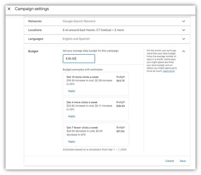 budget pour les dépenses de google ads