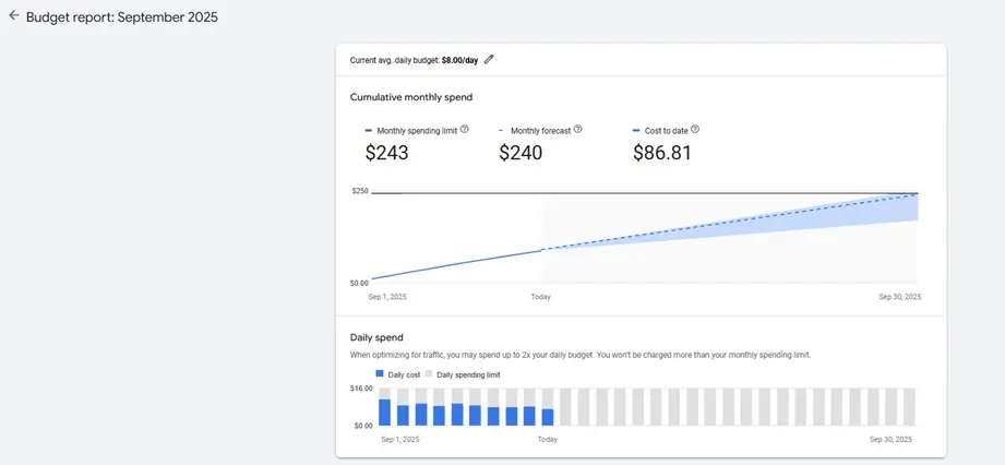 rapport budgétaire Google Ads